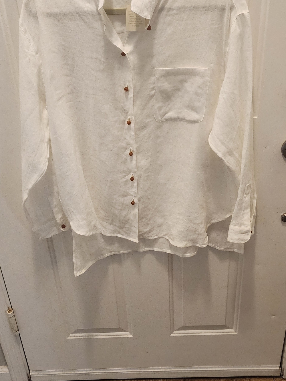 NWT Magaschoni Spun Luxe 100% Linen Button Down Shirt - White - Size L